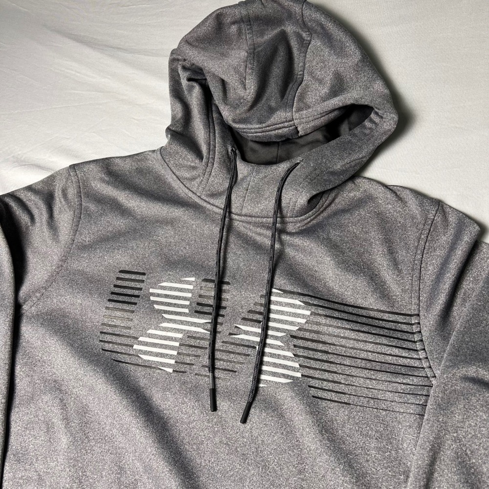 Under Armour ColdGear Mens Medium Gray Graphic Logo Loose Fit Fleece Hoodie